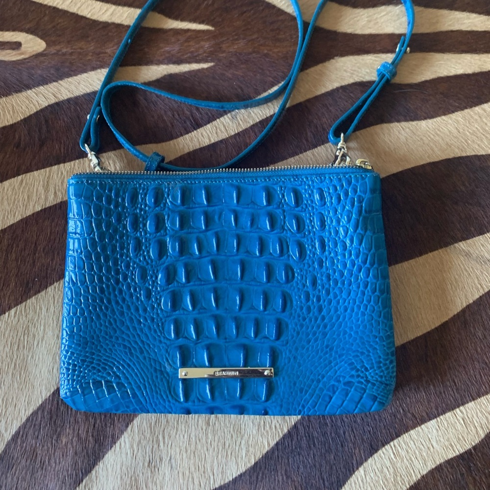 Beautiful Brahmin Teal Blue Crocodile-Embossed Crossbody style bag